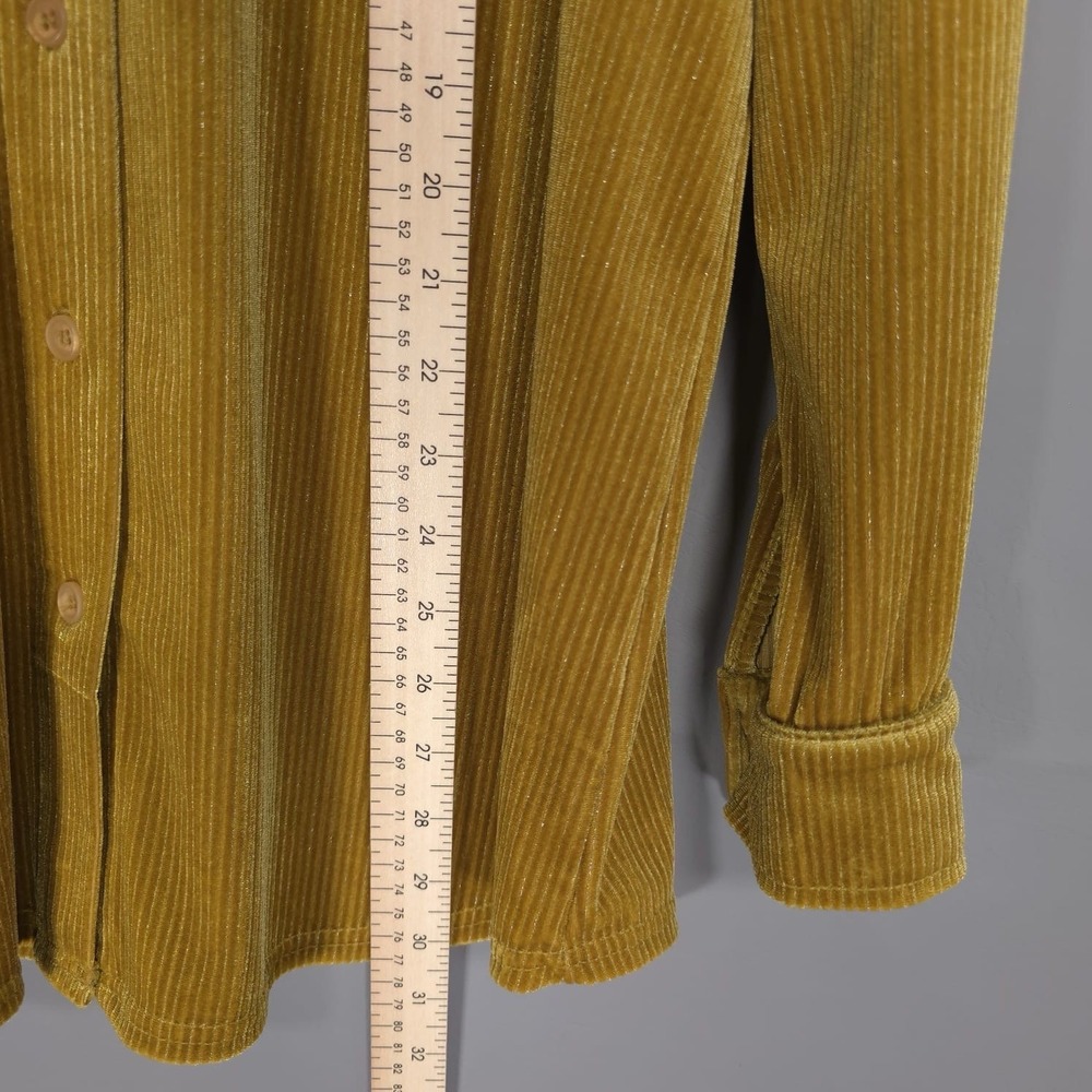 Soft Surroundings Shirt MEDIUM Velvet Boyfriend Corduroy Mustard Metallic‎ 2FP50 - Picture 4 of 9